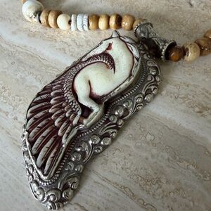 Handcrafted Silver and Brown Pendant Necklace